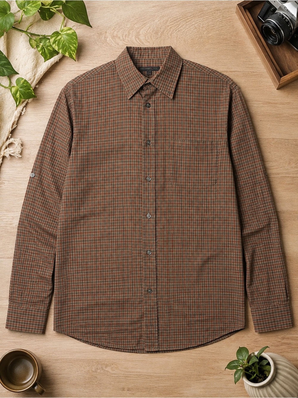 John Varvatos Brown Plaid Long-Sleeve Shirt